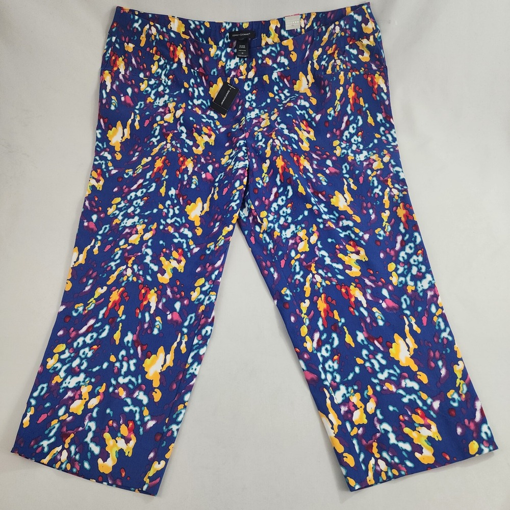 Ashley Stewart Purple Mag Floral Magic Stretch Capri Pants Womens Plus Size 26